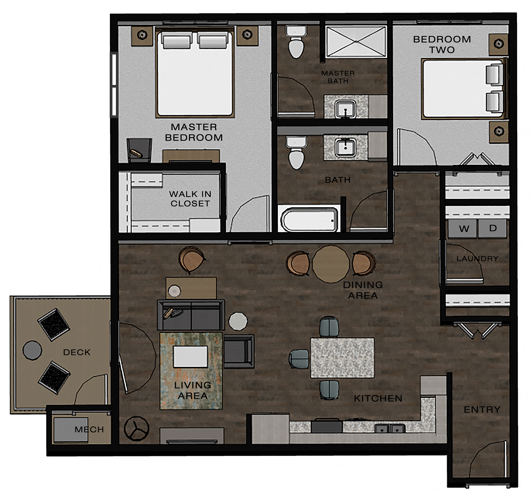 Floor plan for 2 beds, 2 baths, 1132 sqft
